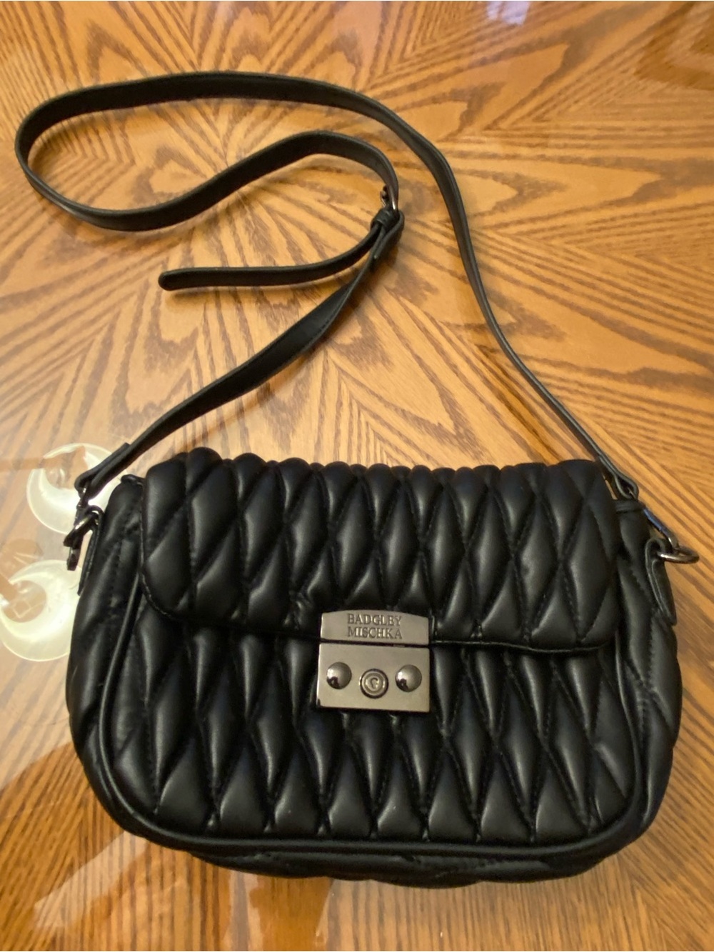 Badgley Mischka Black Quilted Crossbody with Silver Hardware